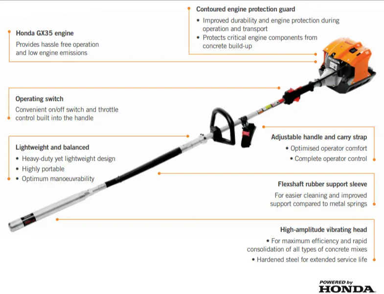 FLEXTOOL PortaVibe Concrete Vibrator FVE44-2G with Engine Guard